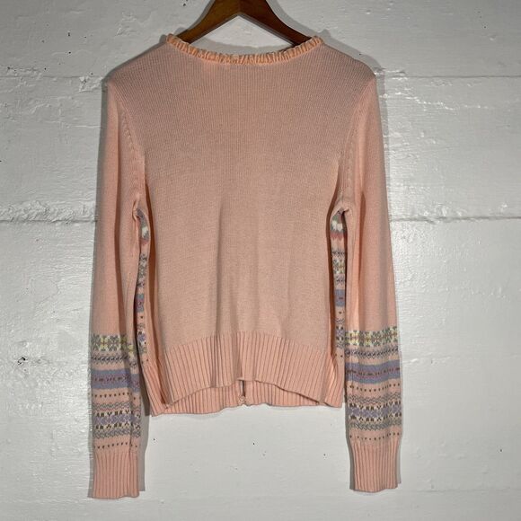 Retro Knit Pink Cardigan Velvet Trim Pastel Stripes L Crazy Horse Liz Claiborne - Picture 7 of 10